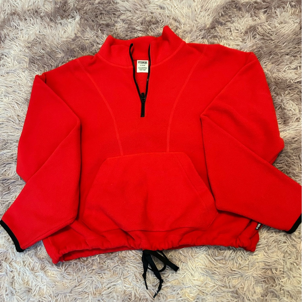 PINK Fleece Crop 3/4 Zip Pullover